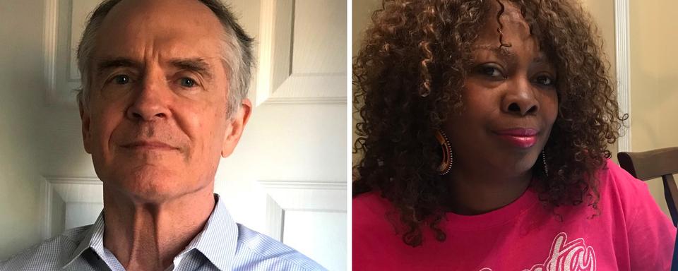 Le suprémaciste blanc Jared Taylor et la militante pour le droit des Noirs Latosha Brown. [RTS - Raphaël Grand]