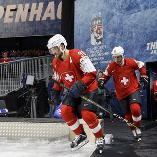 L'équipe de Suisse de hockey doit affronter la Finlande en quart de finale des Championnats du monde à Copenhague. [Keystone - Salvatore Di Nolfi]