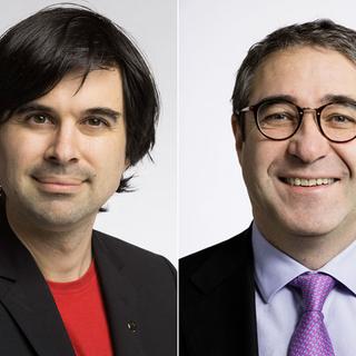 Samuel Bendahan, conseiller national (PS-VD) et Frédéric Borloz, conseiller national (PLR-VD). [Keystone - Christian Beutler et Gaetan Bally]