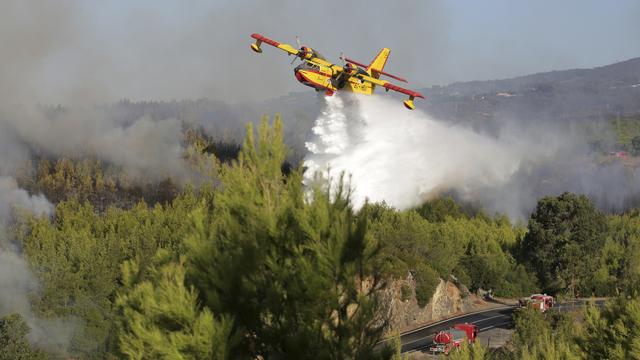 200 véhicules, ainsi que 6 avions et hélicoptères bombardiers d'eau, interviennent pour maîtriser l'incendie. [AP Photo - Armando Franca]