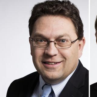 Les conseillers nationaux Laurent Wehrli (PLR-VD), à gauche, et Yves Nidegger (UDC-GE).