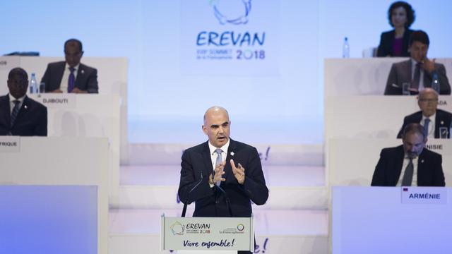 Alain Berset lors de son intervention au sommet de la Francophonie. [Keystone - Peter Klaunzer]
