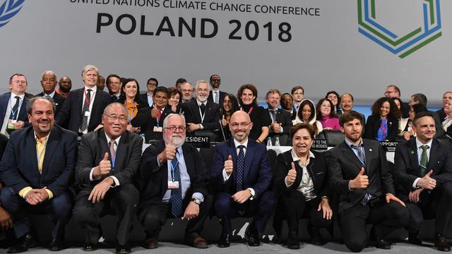 La cérémonie de clôture officielle du sommet de la COP24 à Katowice, en Pologne, le 15 décembre 2018. [keystone - MAREK ZIMNY POLAND]