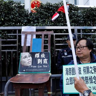 Manifestation pour la libération de Liu Xia, veuve du prix Nobel de la paix Liu Xiaobo, placée en résidence surveillée depuis la mort de son mari. [Reuters - Tyrone Siu]