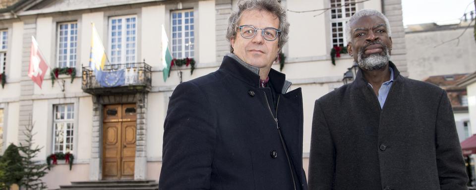 Les deux municipaux veveysans suspendus Michel Agnant et Jérôme Christen. [Keystone - Laurent Gillieron]