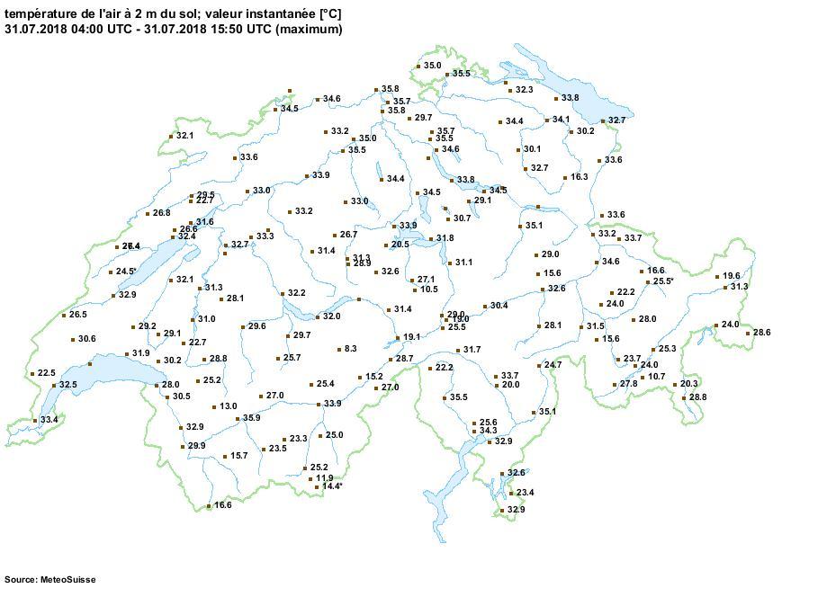 Avec 35,9 degrés, Sion a vécu la journée la plus chaude de l'année [MétéoSuisse]