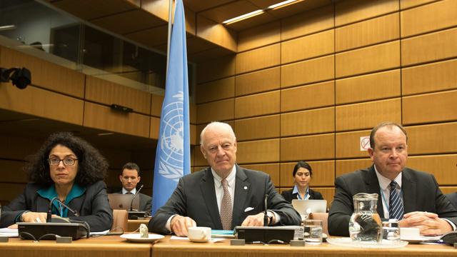 L'envoyé spécial de l'ONU pour la Syrie Staffan de Mistura lors des pourparlers pour la paix à Vienne. [Keystone - Alex Halada]