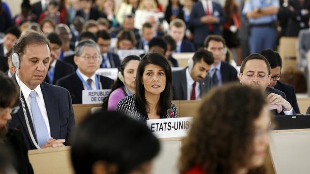 L'ambassadrice des USA à l'ONU Nikki Haley a annoncé leur retrait du Conseil des droits de l'homme. [EPA/Keystone - Justin Lane]