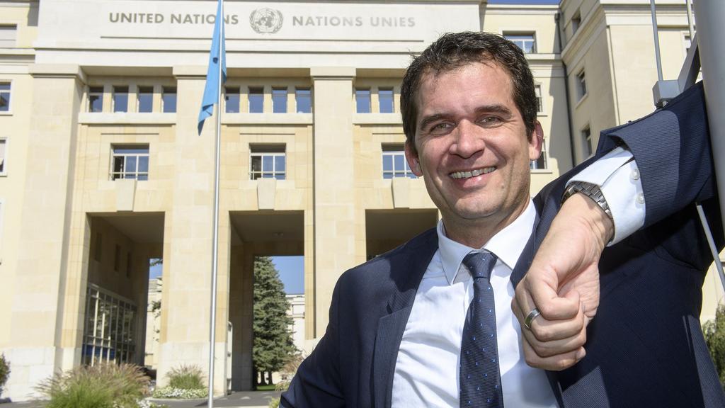Le Suisse Nils Melzer devant l'ONU à Genève en septembre 2016. [Keystone - Martial Trezzini]