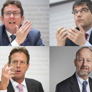 Les conseillers nationaux Albert Rösti (UDC-BE), Roger Nordmann (PS-VD), Christian Lüscher (PLR-GE), et Dominique de Buman (PDC-FR). [Keystone]