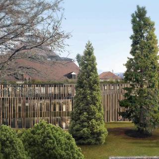 Image de synthèse du futur bâtiment de la BCU, côté jardin. [Etat de Fribourg]