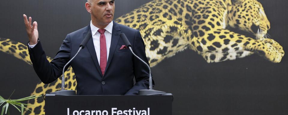 Alain Berset lors de son discours à Locarno, 01.08.2018. [Keystone - Peter Klaunzer]