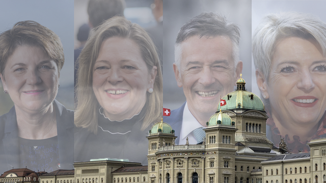 Viola Amherd, Heidi Z'graggen, Karin Keller-Sutter et Hans Wicki: quatre candidats pour deux places au Conseil fédéral. [Keystone]