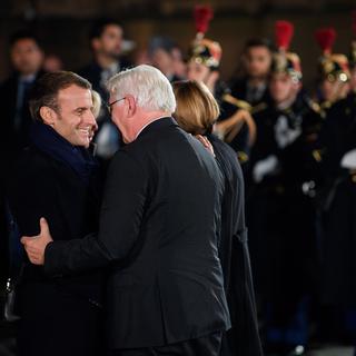 Emmanuel Macron et le président allemand Frank-Walter Steinmeier étaient à Strasbourg pour le début de "l'itinérance mémorielle". [DPA/AFP - Sebastian Gollnow]