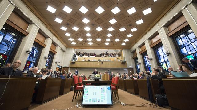 La salle du Grand Conseil genevois photographié ici le 25 février 2016. [Keystone - Martial Trezzini]
