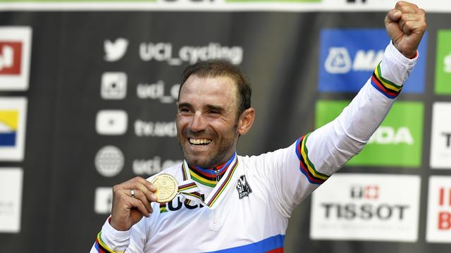 L'Espagnol Alejandro Valverde est le nouveau champion du monde de cyclisme. [Keystone - Christian Bruna - EPA]
