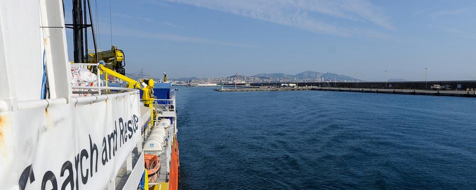 L'Aquarius lors de son retour aux affaires le 1er août 2018. [EPA - Guglielmo Mangiapane / SOS Méditerranée]