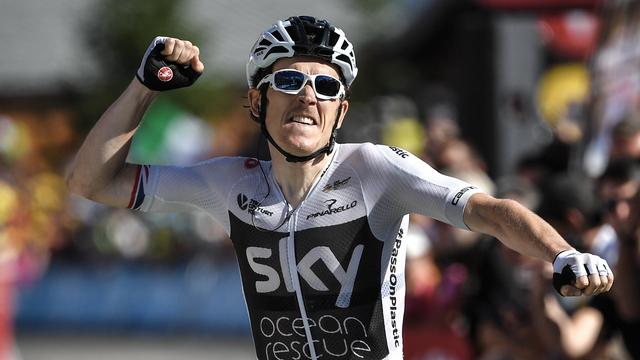 La joie de Geraint Thomas après sa dernière accélération décisive. [Marco Bertorello]