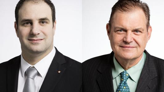 Les conseiller nationaux Michel Buffat (UDC/VD) et Claude Béglé (PDC/VD).