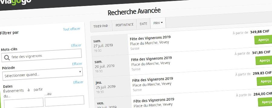 Capture d'écran du site Viagogo.