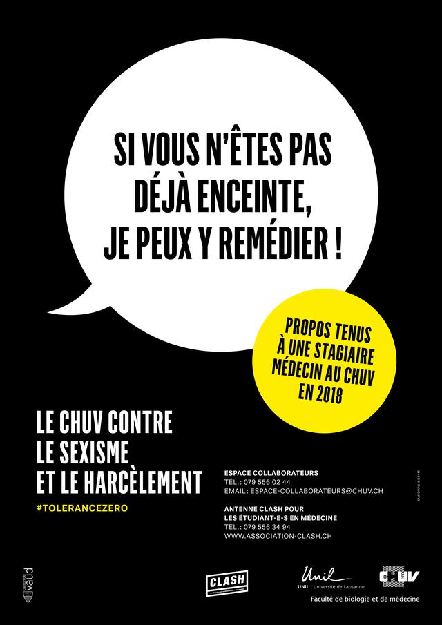 Une des affiches de la campagne contre le sexisme et le harcèlement du CHUV.