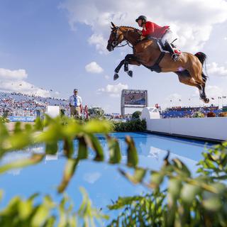 Steve Guerdat lors des Jeux équestres mondiaux, à Tryon, aux Etats-Unis. [Keystone - Erik S. Lesser - EPA]