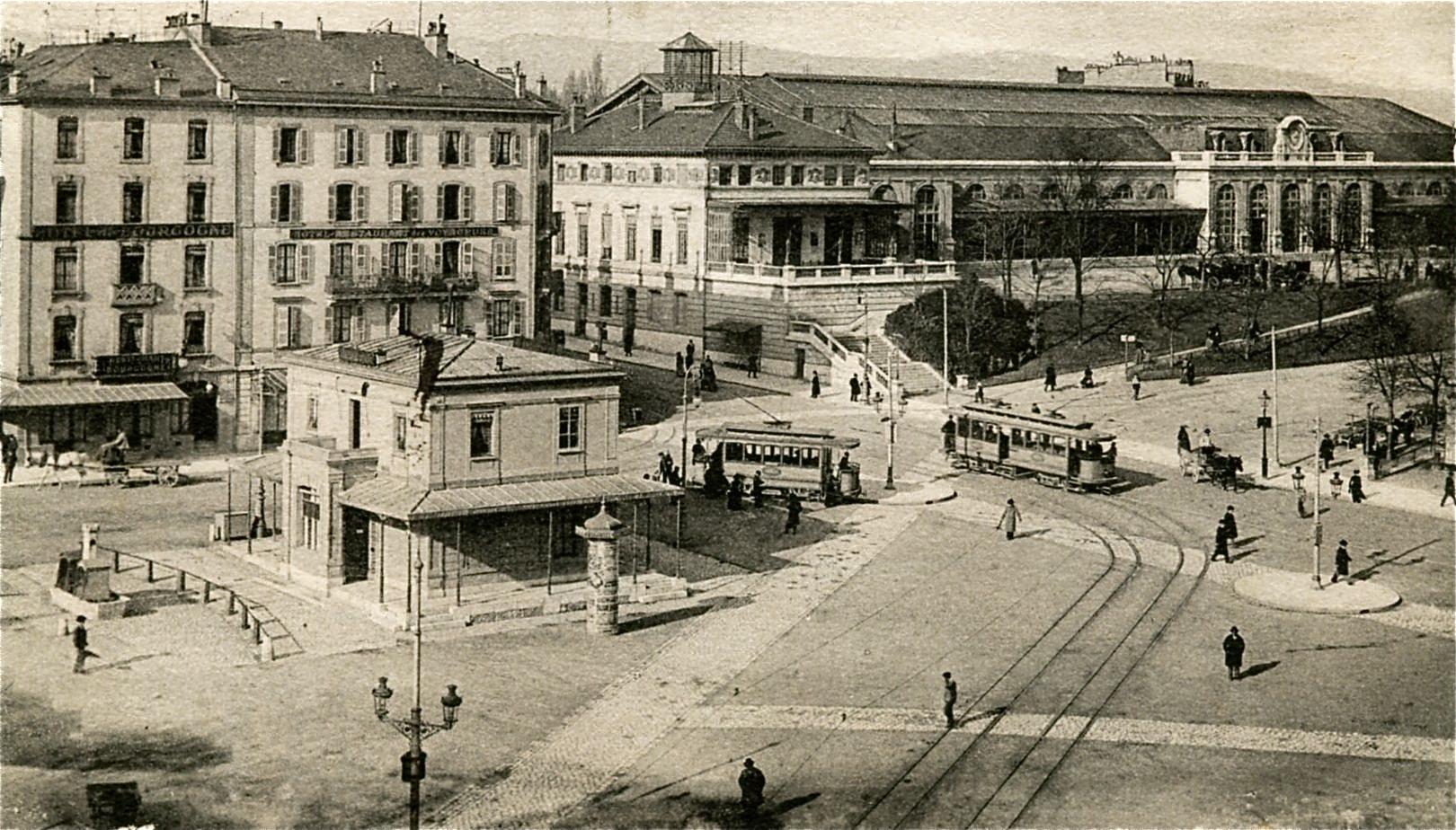 La gare de Cornavin en 1919 construite comme terminus de la ligne Paris-Lyon-Genève. [notreHistoire.ch]