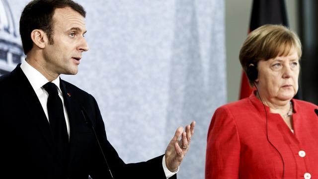 Emmanuel Macron est en visite à Berlin où il a rencontré Angela Merkel. [EPA/Keystone - Carsten Koall]