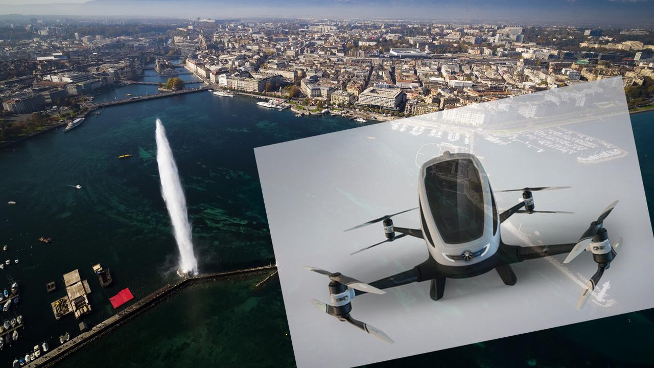 Un prototype de drone taxi qui pourrait survoler Genève d'ici à 2030. [Keystone - Valentin Flauraud]