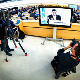 La salle du Conseil des droits de l'homme de l'ONU à Genève. [Keystone - Valentin Flauraud]