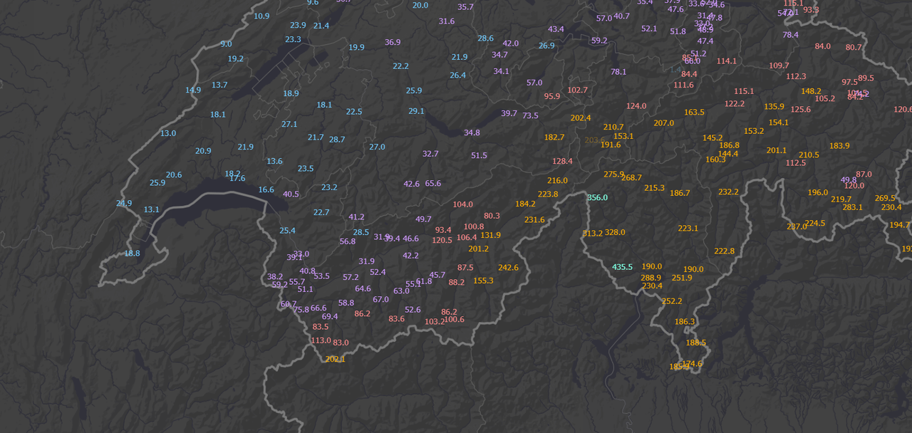 Cumuls de pluies ces dernières 72h [Meteosuisse]