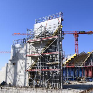 Le chantier du futur stade de la Tuilière, à Lausanne, en février 2018. [Keystone - Laurent Gilliéron]