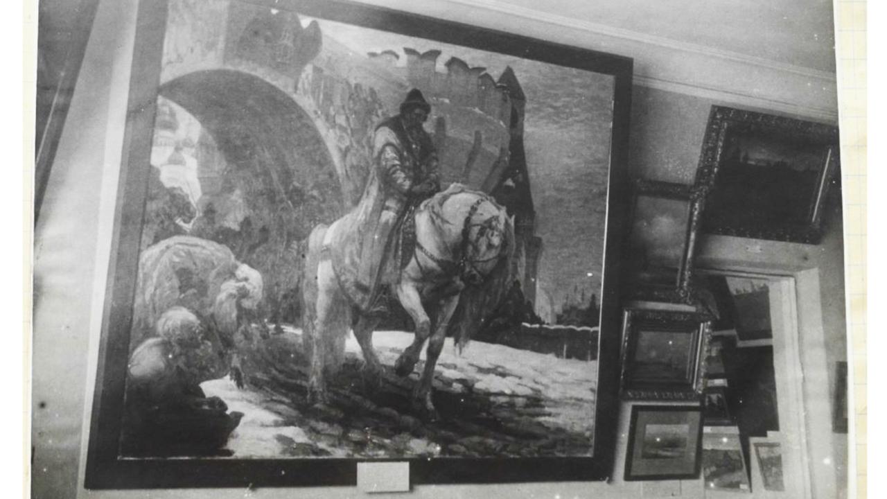 Le tableau de 1911 de Mikhail Panin, intitulé "Départ secret d'Ivan le Terrible avant l'Oprichina". [U.S. Attorney’s Office in Washington/AP/Keystone]