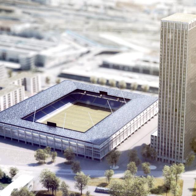 Le projet de stade et de tours proposé par les investisseurs. [hrs.ch]