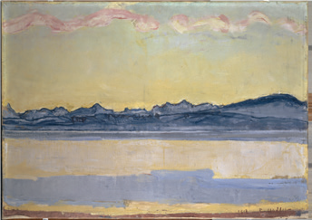 "Le Léman et le Mont-Blanc aux nuages roses" (mars) 1918, huile sur toile, 60X85 cm [@Archives Jura Brüschweiler - Pierre Montavon]