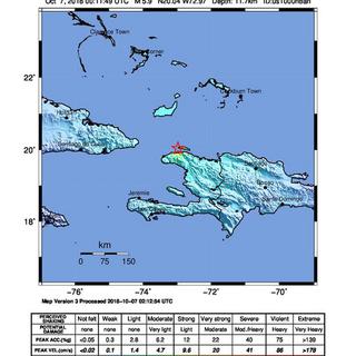 L'institut géologique américain USGS a publié une carte montrant la localisation du séisme. [Keystone - EPA/USGS]