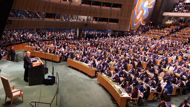 Le président des Etats-Unis lors de son discours devant l'Assemblée générale de l'ONU. [AFP - Don EMMERT]