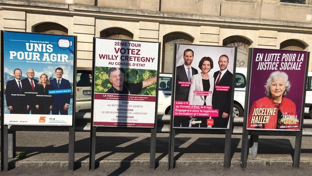 Onze candidats se disputent les six sièges restants au Conseil d'Etat genevois lors du second tour. [RTS - Frédéric Boillat]