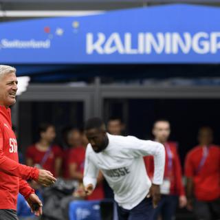 L'équipe de Vladimir Petkovic à l'entraînement au stade de Kaliningrad, jeudi 21.06.2018. [Keystone - Laurent Gilliéron]