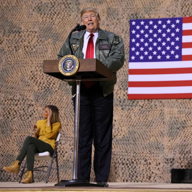 Le président américain Donald Trump a défendu ses positions sur la Syrie devant des militaires américains en Irak. [REUTERS - Jonathan Ernst]