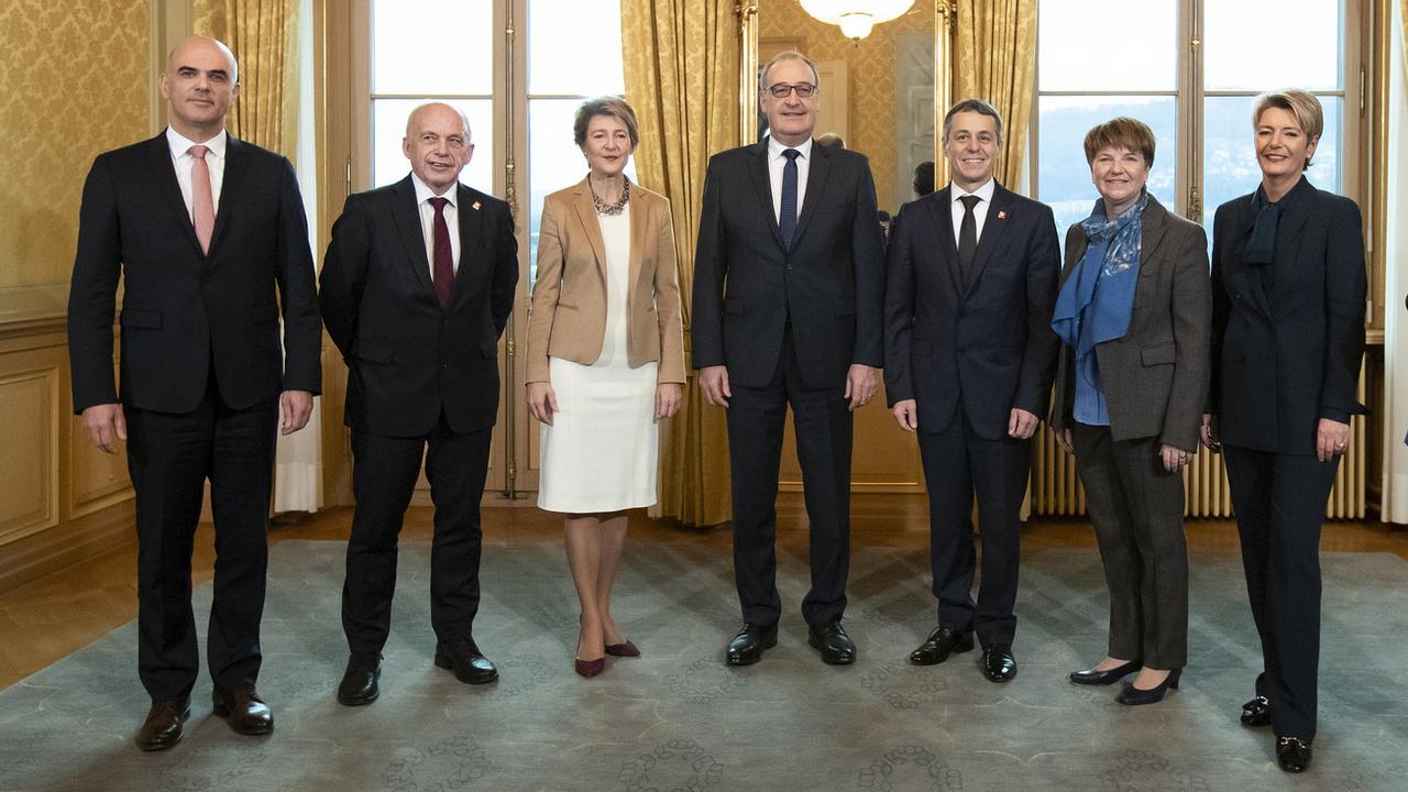 La nouvelle composition du Conseil fédéral, photographié le 5 décembre 2018. [Keystone - Peter Klaunzer]