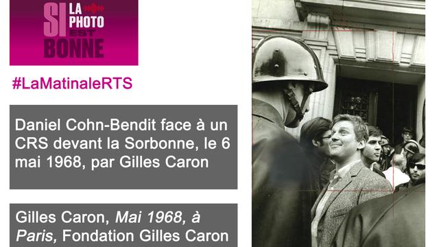 Daniel Cohn Bendit face à un CRS devant la Sorbonne, le 6 mai 1968, par Gilles Caron. [Fondation Gilles Caron - Gilles Caron]