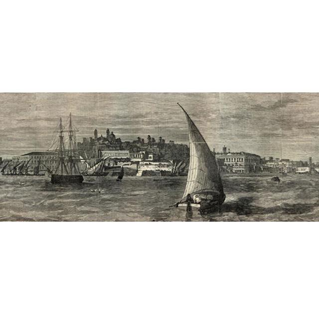Gravure de Montevideo au XIXème siècle. [Revue "Cars y Caretas"]