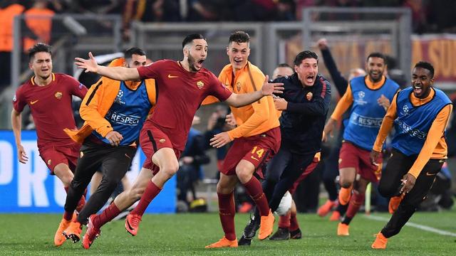 La joie de Manolas qui a inscrit le 3e but de son équipe pour éliminer le Barça. [Ansa Ettore Ferrari]