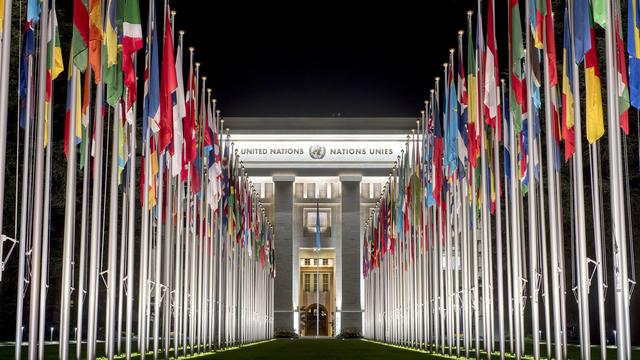 L'entrée du Palais des Nations unies. [Keystone - Martial Trezzini]