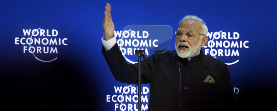 Le Premier ministre indien Narendra Modi, lors de son discours au WEF de Davos. [Keystone - Gian Ehrenzeller]