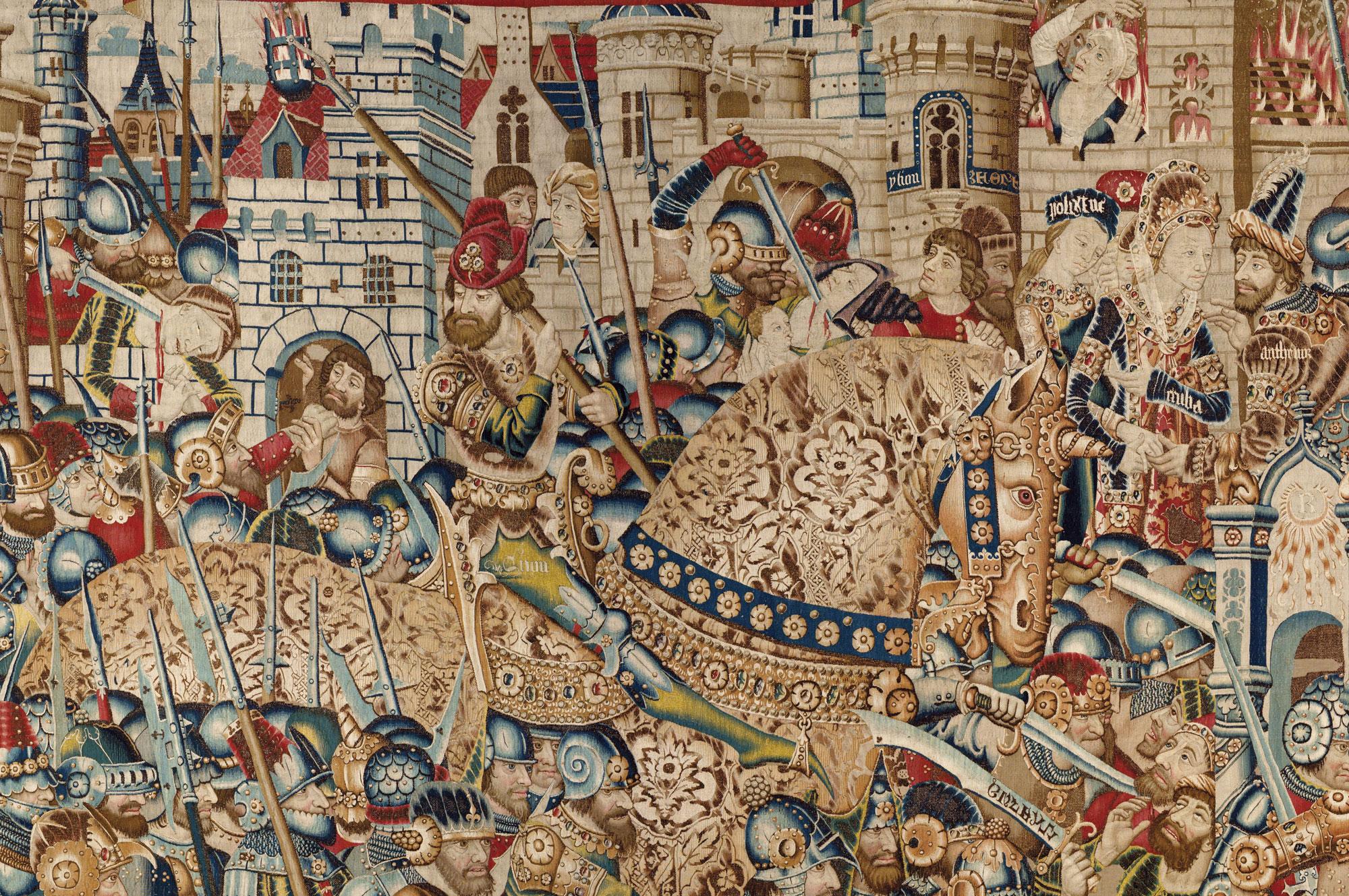 L'épisode du cheval de Troie, tapisserie du XVe siècle. [Maeyaert/AIC/Leemag - Cathedral Museum]