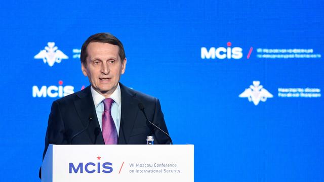 Le chef du renseignement extérieur russe Sergueï Narychkine lors d'une conférence internationale consacrée à la sécurité à Moscou. [AFP - Alexander Nemenov]