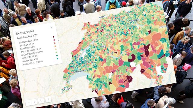 La Suisse comptait 62'600 personnes de plus à la fin de 2017. Le détail commune par commune. [Keystone - Sandro Campardo]