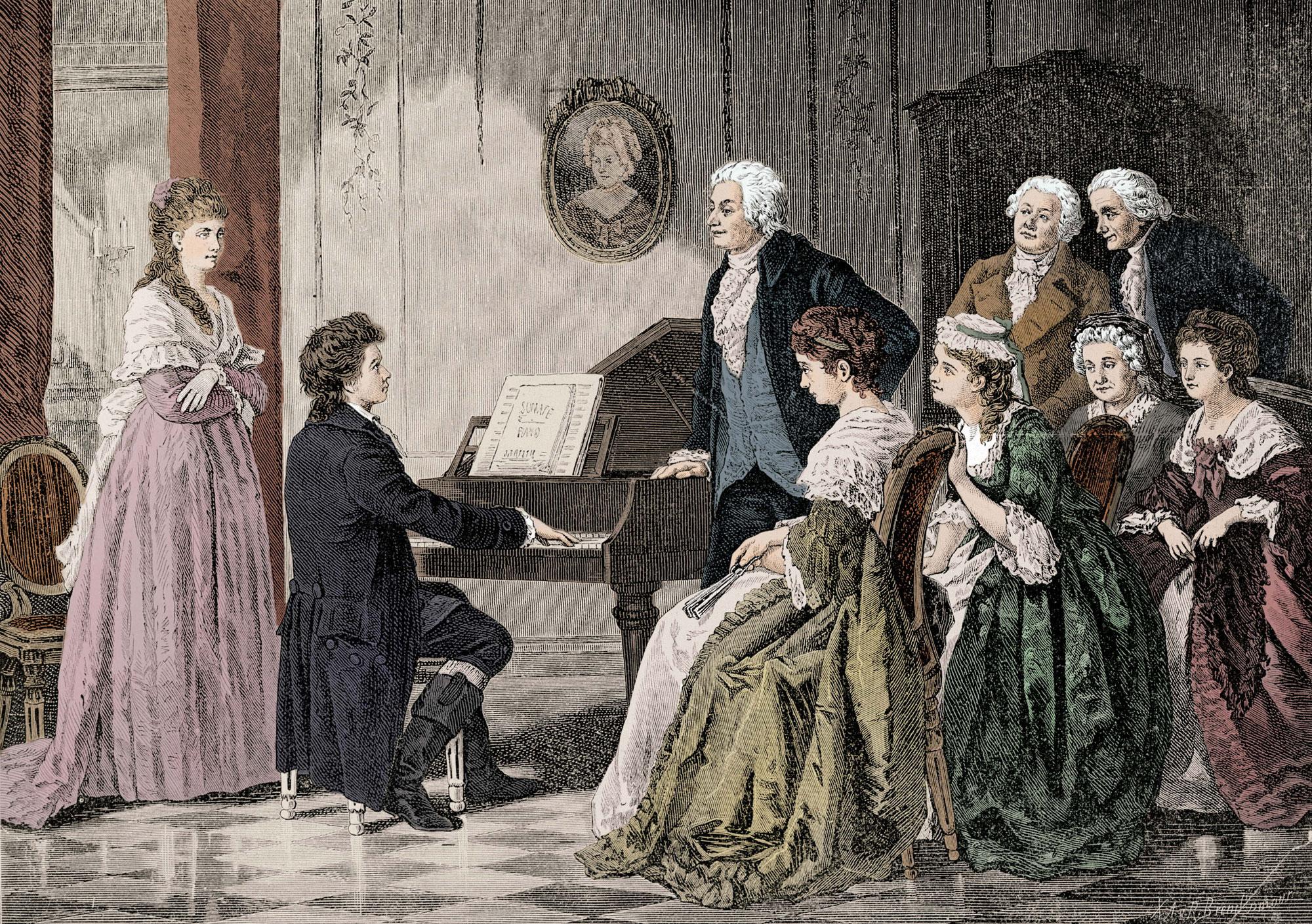 Le jeune Ludwig van Beethoven (1770-1827) jouant devant Wolfgang Amadeus Mozart (1756-1791). [AFP - Roger-Viollet]